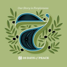 the letter s is surrounded by leaves and olives, with an inscription that reads our story