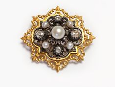 Antique Froment-Meurice Gold Diamond Pearl Brooch Ornate Gold Jeweled Brooches, Ornate Antique Gold Brooches For Collectors, Antique Baroque Brooches With 17 Jewels, Antique Gold Brooch With Gemstone, Vintage Yellow Gold Baroque Brooch, High Jewellery, Genuine Love, Painting Inspo, Pearl Brooch