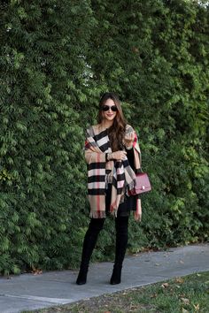 Burberry Wrap Outfit, Burberry Shawl, Burberry Shawl Outfit, Burberry Cape Outfits, Burberry Cape, Black Leather Jacket Outfit, Cape Outfit, Shawl Outfit, Working Girl Style