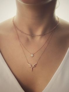 "Made with 925 sterling silver and plated in 18k gold, our timeless \"Angel Pendant Necklace with White Zircon\" is the perfect gift  ⭐️  Universally wearable, timelessly charming...Layer or wear individually ⭐️ ★ 18k Gold Plated on genuine 925 Sterling Silver ★ Rose Gold or Silver Finish Available, white cubic zirconia gemstone ★ Handmade item ★ Adjustable Chain, 16-18\" (40-45 cm) - Perfect for layering or wearing individually! ★ Designed in West London, handcrafted with love in iconic Grand Bazaar, Istanbul ★ JEWALINE jewellery comes in a beautifully designed complimentary Gift Box wrapped with rose gold ribbon, creating a beautiful present or keepsake - our packaging makes it ready to give as a gift! ★ Check out my Etsy store to find different colour variations, matching jewellery or m Angel Layered Necklace, Christmas Angel Necklace, Angel Wings Necklace, Guardian Angel Necklace, Rose Gold Ribbon, Angel Pendant Necklace, Wings Necklace, Pretty Jewelry Necklaces, Gold Angel Wings