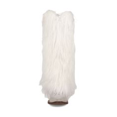 Unleash your "Bad and Boujee" style with the Snuggles leather boot. This 18-inch showstopper will have you cozy and stylish this season. The suede leather vamp is beautifully accented with a fluffy faux fur shaft, creating a luxurious and eye-catching contrast. With a 2 1/2-inch heel and a sleek snip toe, these boots are not just a statement piece; they're a fashion essential for those who dare to stand out. White Sheepskin Boots For Winter, White Sheepskin Winter Boots, Winter White Sheepskin Boots, White Boots With Faux Fur Lining For Fall, White Faux Fur Lined Boots For Fall, White Leather Knee-high Boots For Winter, White Faux Fur Boots With Round Toe, White Suede Boots For Fall, White Faux Fur Trimmed Boots