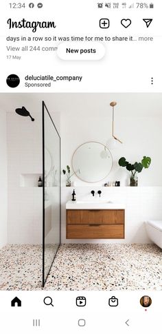 the instagram page shows an image of a bathroom with white walls and flooring