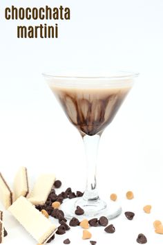 chocolate martini in a glass with pieces of cookies