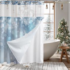 a white bath tub sitting next to a christmas tree