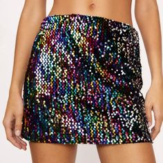 Nasty Gal: Make A Statement In This Beautiful Mini Skirt In A High Quality Velvet And Sparkling Sequin Detail. Featuring A Flattering Bodycon Mini Design, Comfortable High Waistline, And Stunning Rainbow Sequin. Turn Heads With This Effortless Look For Every Occasion, Whether You're Heading To A Party, Concert, Or Festival. (Size: 14) *Nwt* Multicolor Sequined Party Bottoms, Multicolor Mini Skirt For Spring Night Out, Multicolor Sequined Bottoms For Party Season, Chic Multicolor Stretch Skirt, Spring Multicolor Mini Skirt For Night Out, Fitted Sequins Skort, Glamorous High-waist Mini Skirt For Spring, Glamorous Multicolor Sequined Bottoms, Glamorous Lined Skirt Bottoms