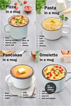 the instructions for how to make an omelette in a mug with cheese and other ingredients