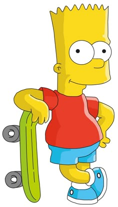 the simpsons character is holding a skateboard