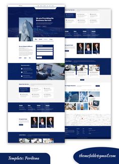 three different webpages with blue and white colors, one is for an office