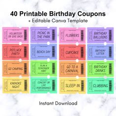 the printable birthday coupons are available for $ 10 each, including two tickets