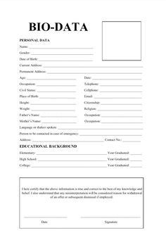 the bio - data form is shown in this document