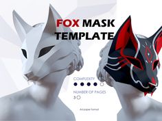 two white and red masks with the words fox mask template