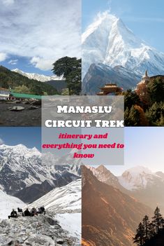 there are many different pictures with the words manasu circuit trek in red and white