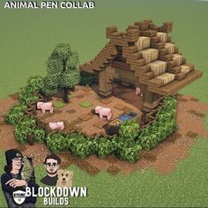 an animal pen collabor is shown in the shape of a house with pigs