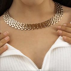 18k Gold Plated Luxury Gold Choker, Gold Chain Necklace Outfit, Chain Necklace Outfit, Chunky Chain Necklace, Grunge Jewelry, Metal Choker, Thick Chain Necklace, Rope Jewelry, Big Collar