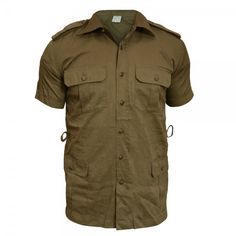 "Extremely light shirt of the Italian army in the \"Safari\" style, with short sleeves, two shoulder straps and four pockets. The shirt was part of the Summer Experimental Uniform. No matter if you are going on a trip to the equatorial bush or Masuria, this unique shirt will make you look good. Technical data: Origin: Italian Army Material: Polyester 65%; Cotton 35% Very good condition Size: Neck circumference." Army Shorts, Italian Army, Mens Dress Shirts, Military Surplus, Safari Style, Italian Summer, Going On A Trip, Unique Shirt, Mens Dress