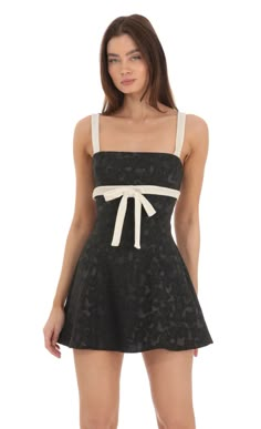 Jacquard Velvet Ribbon Dress in Black | LUCY IN THE SKY Promotion Dresses, Short Graduation Dresses, Botanical Embroidery, Ribbon Dress, Embroidered Midi Dress, Pretty Prom Dresses, Grad Dresses, Hoco Dresses, Cute Skirts