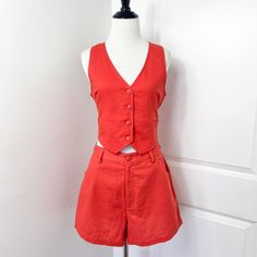 Rolla's Red Orange Mirage Linen Shorts In The Color Blood Orange Brand New With Tags Size Small Orig $109 The Perfect High-Rise Shorts Featuring Belt Loops And Pockets! Try These Shorts With The Dallas Linen Vest! - Material: 55% Viscose, 45% Linen Matching Vest Top (Small) Is Also Available In A Separate Listing! Linen Vest, Caramel Corn, Orange Shorts, High Rise Shorts, Blood Orange, Linen Shorts, Vest Top, Short Outfits, New Fashion