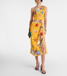 Silk Printed Midi Dress For Evening, Silk Floral Print Midi Cocktail Dress, Sleeveless Silk Midi Dress With Print, Sleeveless Silk Printed Midi Dress, Raffia Sandals, Gabbana Dress, Spring Knits, Dolce Gabbana Dress, Dolce E Gabbana