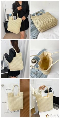 BirdinBag – Stylish Minimalist Straw Bag, Ideal for Summer Beach Travel & Holidays – Bird in Bag Large Capacity Summer Bag In Cream, Large Capacity Summer Bag In Cream Color, Large Capacity Cream Summer Bag, Beige Summer Bag For Everyday Use, Summer Everyday Tote Shoulder Bag, Everyday Summer Tote Shoulder Bag, Cream Square Bag For Vacation, Summer Beige Rectangular Bag, Versatile Rectangular Beach Shoulder Bag