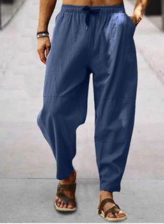 Loose Pants Style, Baggy Harem Pants, Lace Up Trousers, Mens Fashion Week Street Style, Mens Smart Casual Outfits, Mens Linen Pants, Cotton Linen Pants, Mens Casual Dress Outfits