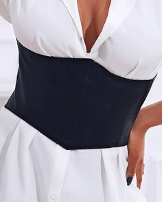 Size: One Size;Style:BasicsType:CorsetsMaterial:PUPattern Type:PlainOccasion:DailyPackage Include:1PCS Corset Chic Black Corset Belt For Night Out, Chic Black Corset Belt For Party, Evening Black Leather Corset Belt, Black Leather Corset Belt For Evening, Corset Belt, Black Belt, Bell Sleeves, Pu Leather, Camisole Top