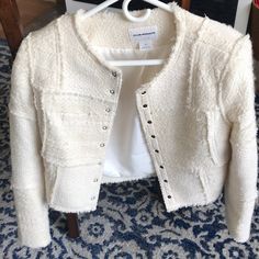 White Textured Crop Jacket, Button Closures In Front Tweed Cropped Jacket, Textured Crop, White Texture, Cropped Jacket, Club Monaco, Crop Jacket, White Cream, Cream White, Monaco