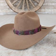 "Add a pop of color to your favorite hat with our new \"Fancy\" hat band! Layered with pink dyed guinea feathers. Hat not included." Adjustable Felt Hat For Kentucky Derby Country Events, Western Pink Costume Hats And Headpieces For Festival, Pink Curved Brim Hat For Ranch, Multicolor Curved Brim Hat Band For Kentucky Derby, Adjustable Feather Hat Bands For Western-themed Events, Adjustable Felt Hat For Kentucky Derby, Western Adjustable Hat Bands With Feathers, Adjustable Feather Hats For Country Events, Adjustable Brimmed Felt Hat With Feathers