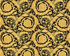 Floral Swirl Textured Wallpaper in Black/Gold from the Versace IV Collection Versace Pattern, Versace Wallpaper, Gold Metallic Wallpaper, Feature Wallpaper, Versace Home, Metallic Wallpaper, Floral Garland, Wallpaper Online, Classical Art