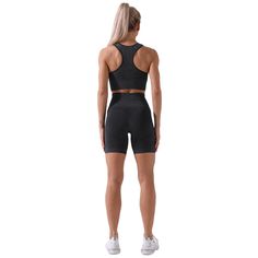 Black Seamless Sports Tank Bra with Shorts Set Black Seamless Activewear With Built-in Shorts, Black Sleeveless Seamless Activewear, Gray Athletic Shorts For Workout, Gray Sportswear Athletic Shorts For Workout, Black Compression Athletic Shorts For Light Sports, Black Sporty Seamless Activewear, Black Short Activewear For Light Sports, Black Activewear Shorts For Light Sports, Sporty Black Athletic Shorts For Light Sports