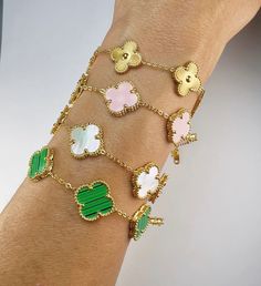 Shop Now Inspired Collection Clover Bracelets, Four Leaf Clover Bracelet, Clover Bracelet, Four Leaves, Royal Jewelry, Gold Plated Bracelets, Rhinestone Bracelet, Four Leaf, Pink Bracelet