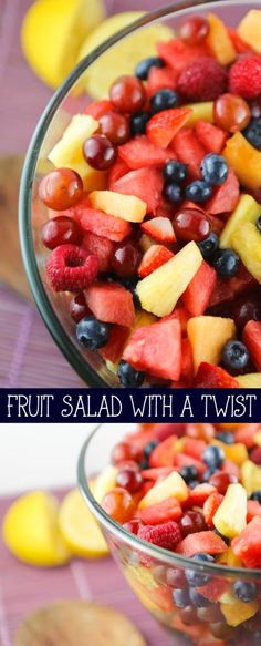 fruit salad with a twist in a glass bowl