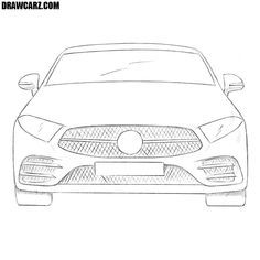 the front view of a car drawn in pencil