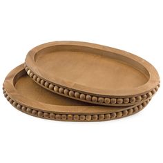 two round wooden trays with beaded edges