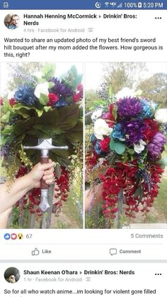 two pictures of flowers on top of each other, and one is holding a cross