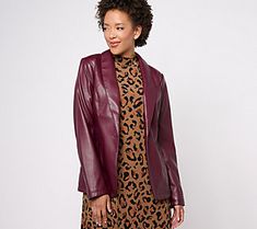 Look cool, calm, and collected in this faux leather blazer, boasting a sleek and polished appearance so you stand out for any occasion. From Susan Graver. Cool Calm And Collected, Shawl Collar Coat, Faux Leather Blazer, Shawl Collar Blazer, Woven Jacket, Susan Graver, Floral Blazer, Knit Blazer, Collared Coat