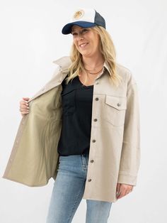 We love a good shacket for fall and winter. This faux leather shacket in bone is great paired with legging or jeans. SIZE & FIT Oversized fit Size down for fitted look Leather Shacket, Fall And Winter, Love A, Oversized Fits, Rain Jacket, Jeans Size, Faux Leather, Boutique, Cream