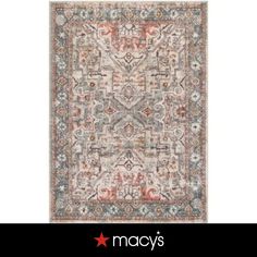 a rug with an ornate design on the top and bottom, which is also available in various colors