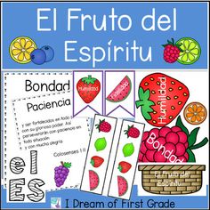 the spanish book el fruto del espitu with pictures of fruits and vegetables