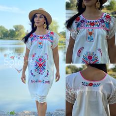 -This Beautiful Floral embroidered Dress is the perfect dress to add to your wardrobe. -Its cute enough to dress up for a party or even just wear it to a picnic. -It's lightweight, handmade out of cotton, has beautiful details crocheted throughout and is lined in lace. Find more colors here: https://www.etsy.com/es/listing/702519077/vestido-mexicano-tehuacan-vestido-floral?ref=listing_published_alert Bohemian Fitted Dress With Embroidered Border, Bohemian Floral Embroidered Dress For Wedding, Summer Embroidered Dress With Short Sleeves, Summer Short Sleeve Embroidered Dress, Summer Wedding Embroidered Cotton Dress, Summer Wedding Embroidered Dress With Intricate Embroidery, White Folk Style Embroidered Wedding Dress, White Folk Embroidered Wedding Dress, Summer Wedding Dress With Embroidered Hem