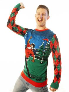 STAND OUT - Get noticed at your x-mas pub crawl or office party with these tacky Christmas sweaters. Perfect for men, women, or couples! Be a force to reckon with at your Ugly Christmas Sweater contest.PREMIUM KNITTED SWEATERS - Not just hilarious, your new knit long sleeve pullover sweater will keep you comfy and cozy throughout your holiday get together.BIG & TALL - Sizes available from small to 4XL. For women or those wanting a slimmer fit, please size down. Refer to the size chart for exact Ugly Sweater Walmart, Holiday Party Sweaters For Men, Ugly Christmas Sweaters For Office, Santa Graphic, Tacky Christmas Sweater, Santa Sweater, Golf Sweaters, Holiday Attire, Matching Sweaters