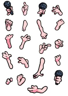 various hands and feet are shown in pink