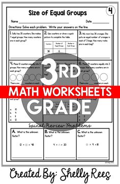 the 3rd grade math worksheet for 3rd grade students is shown in red and white