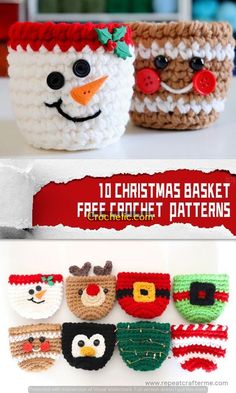 crochet christmas basket free pattern with instructions to make it in the shape of a snowman