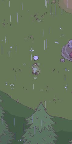 an animal is standing in the rain with another animal on it's back ground