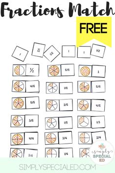 fraction fractions worksheet with the words fractions match on it and an image of