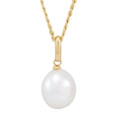 This pretty cultured freshwater pearl drop pendant is a perfect classic accessory to add to your fine jewelry collection. One off-round pearl shimmers on a glistening 10K yellow gold hollow curb chain for a polished, timeless look. | Cultured Freshwater Pearl Drop Pendant Necklace | 10K Yellow Gold | Size 18" | Helzberg Diamonds Classic Teardrop White Gold Pearl Necklace, Classic White Gold Teardrop Pearl Necklace, Classic Oval Pearl Pendant Jewelry, Classic Drop Pearl Necklace With Pearl Charm, Classic Pearl Drop Necklace With Pearl Charm, Drop Pearl Pendant Necklace For Anniversary, Pearl Drop Necklace With Pendant For Anniversary, Classic Pear-shaped Pearl Necklace With Charm, Classic Pear-shaped Pearl Chain Jewelry