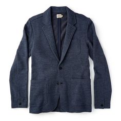 Handsome knit blazer that feels as good as it looks Tailored Cardigan For Winter Business Casual, Tailored Cardigan For Business Casual In Winter, Winter Cotton Sport Coat With Notch Lapel, Tailored Blazer With Welt Pockets For Everyday Wear, Winter Cotton Blazer For Everyday, Cotton Blazer For Everyday Winter Wear, Cotton Blazer For Fall Layering, Everyday Winter Cotton Blazer, Cotton Blazer For Layering In Fall