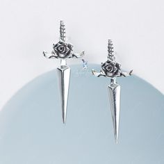 silver sword earrings Dagger Earrings, Ear Jacket, Stunning Earrings, Intricate Design, A Rose, Silver Roses, Solid 925 Sterling Silver, Jewelry Care, Sterling Silver Earrings