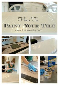 how to paint your tile in the kitchen or dining room with white cabinets and black grout