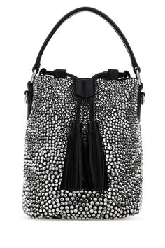 Embellished Satin Bucket Bag from Miu Miu Miu Miu Embellished, Mui Mui, Miu Miu Handbags, Black And Black, Miu Miu Bag, Bucket Handbags, Drawstring Bucket Bag, Bucket Bags, How To Make Handbags